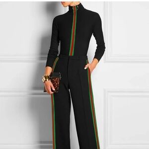 Two piece stylish pant set black with striped detail.